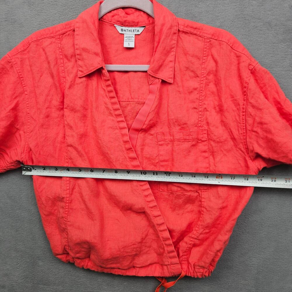Athleta Playa Linen  Coral Short Sleeve Wrap Tie Crop Top Beachy Coastal Size L - Picture 7 of 9